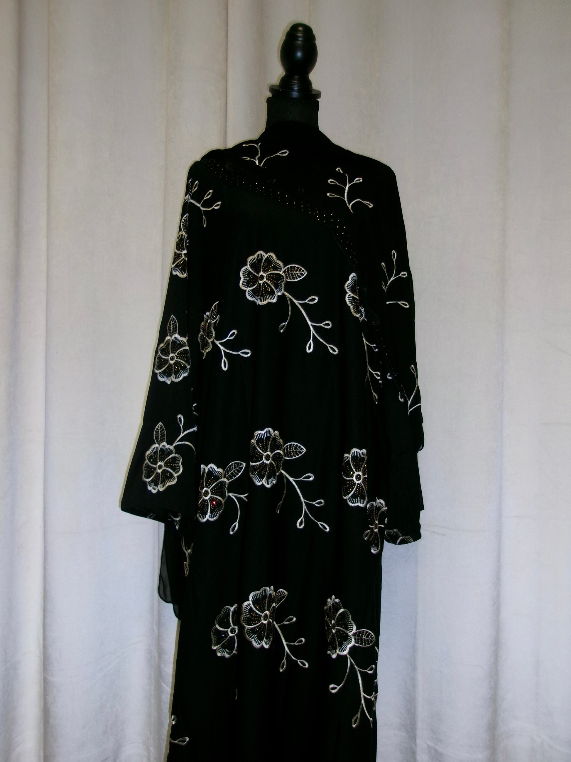Beige Floral Embroidered Abaya.