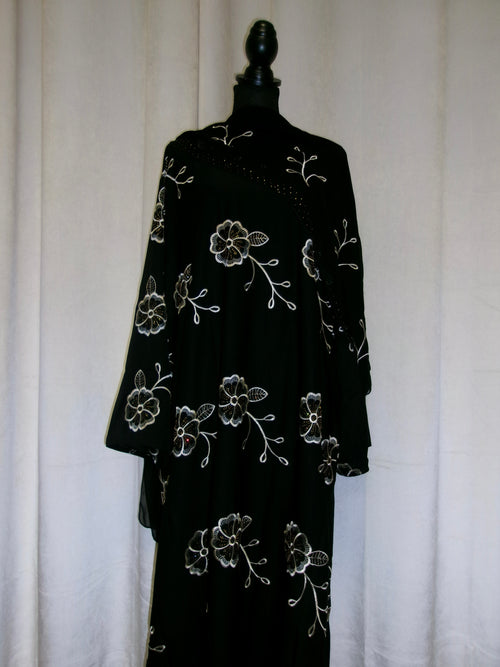 Beige Floral Embroidered Abaya.