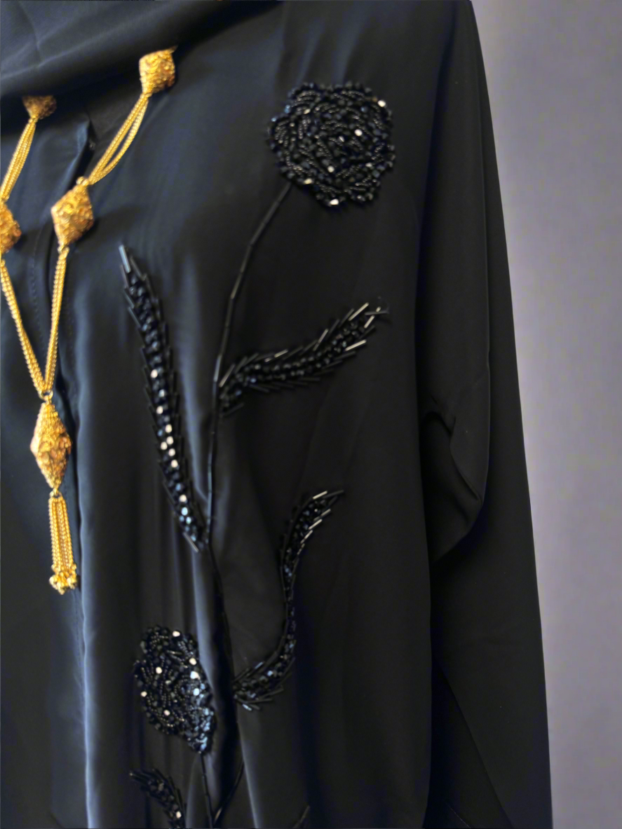 Black open rhinestone abaya nida