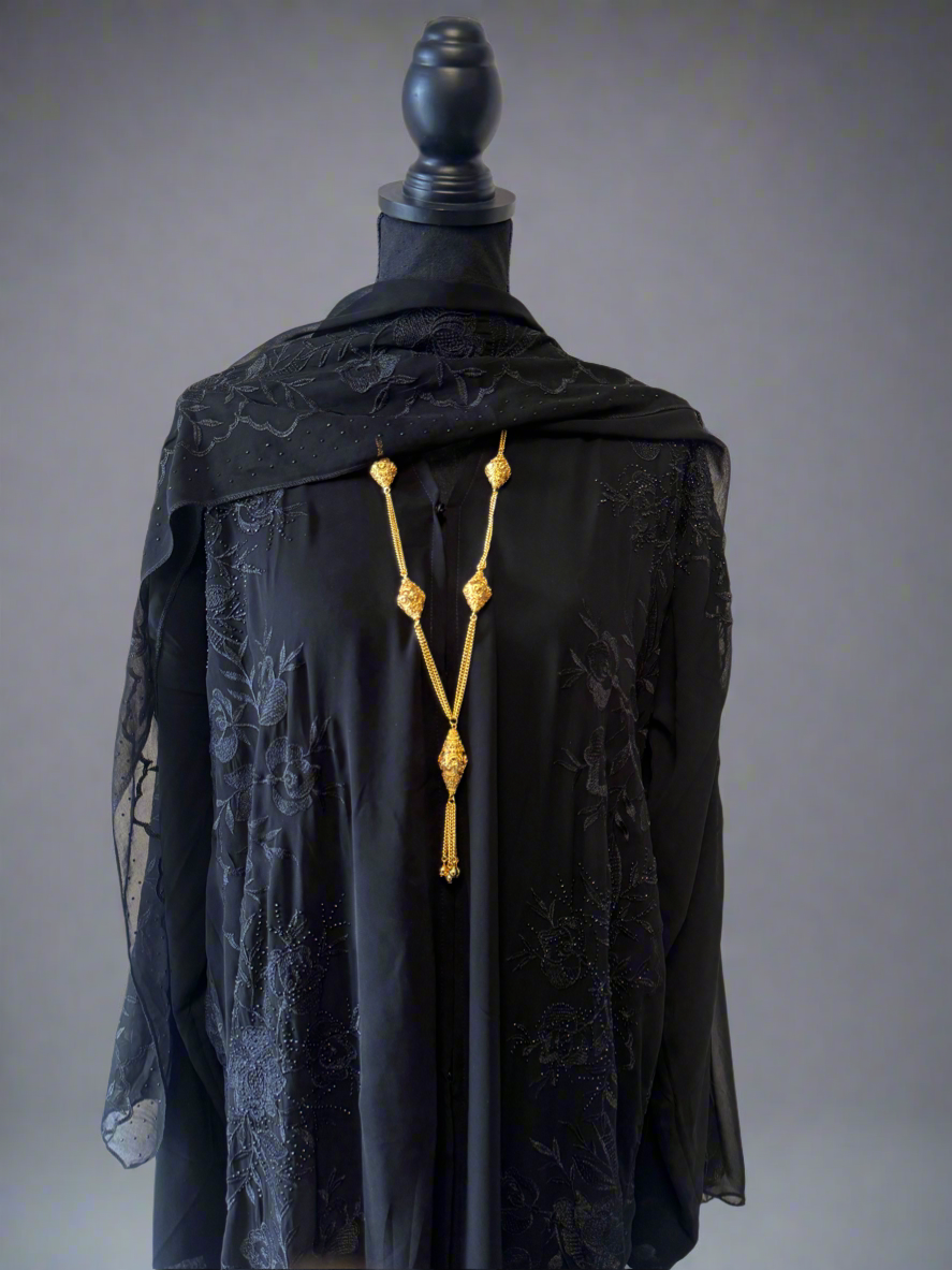 Open black rhinestone abaya