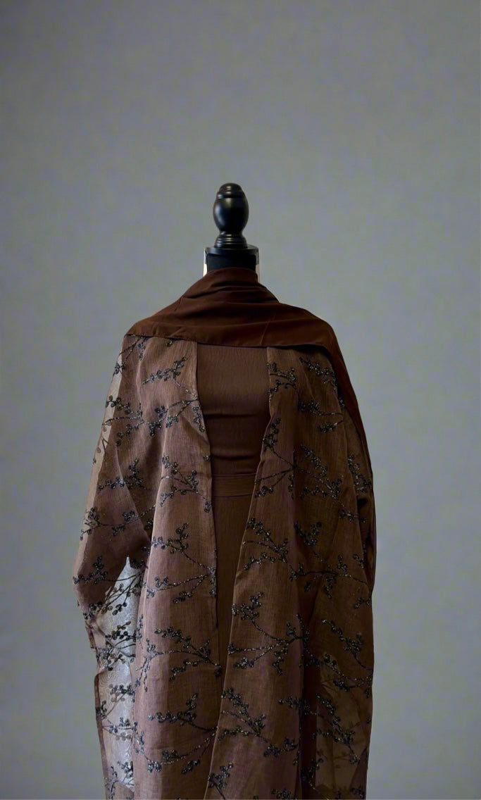 Embroidered chiffon abaya 3 pc