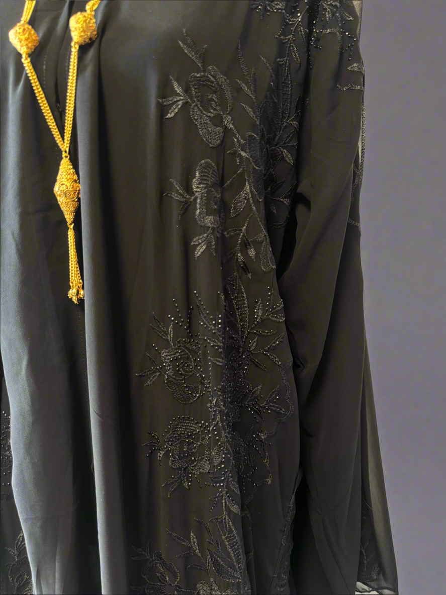 Open black rhinestone abaya