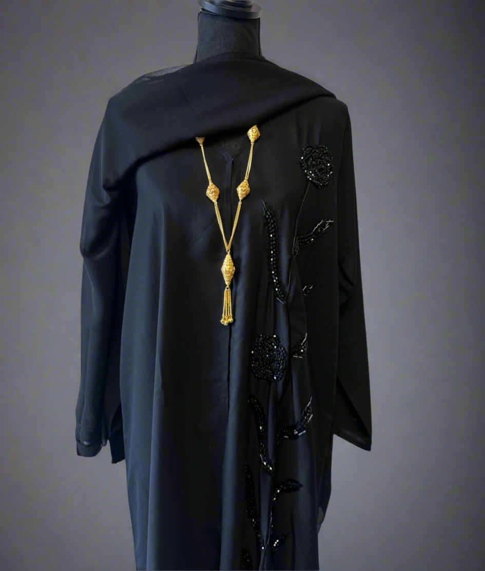 Black open rhinestone abaya nida