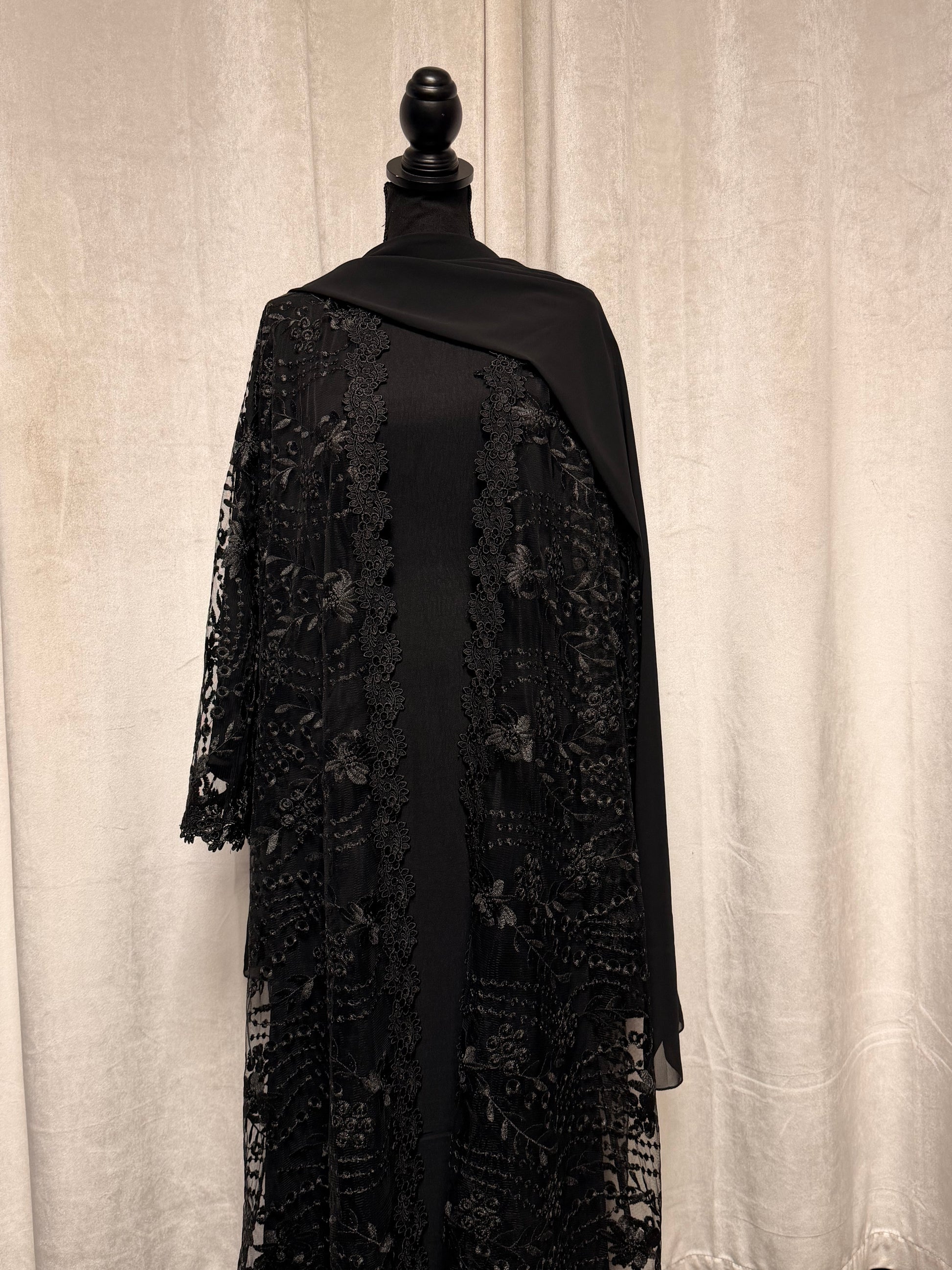 Noor Embroidered Mesh Abaya Set