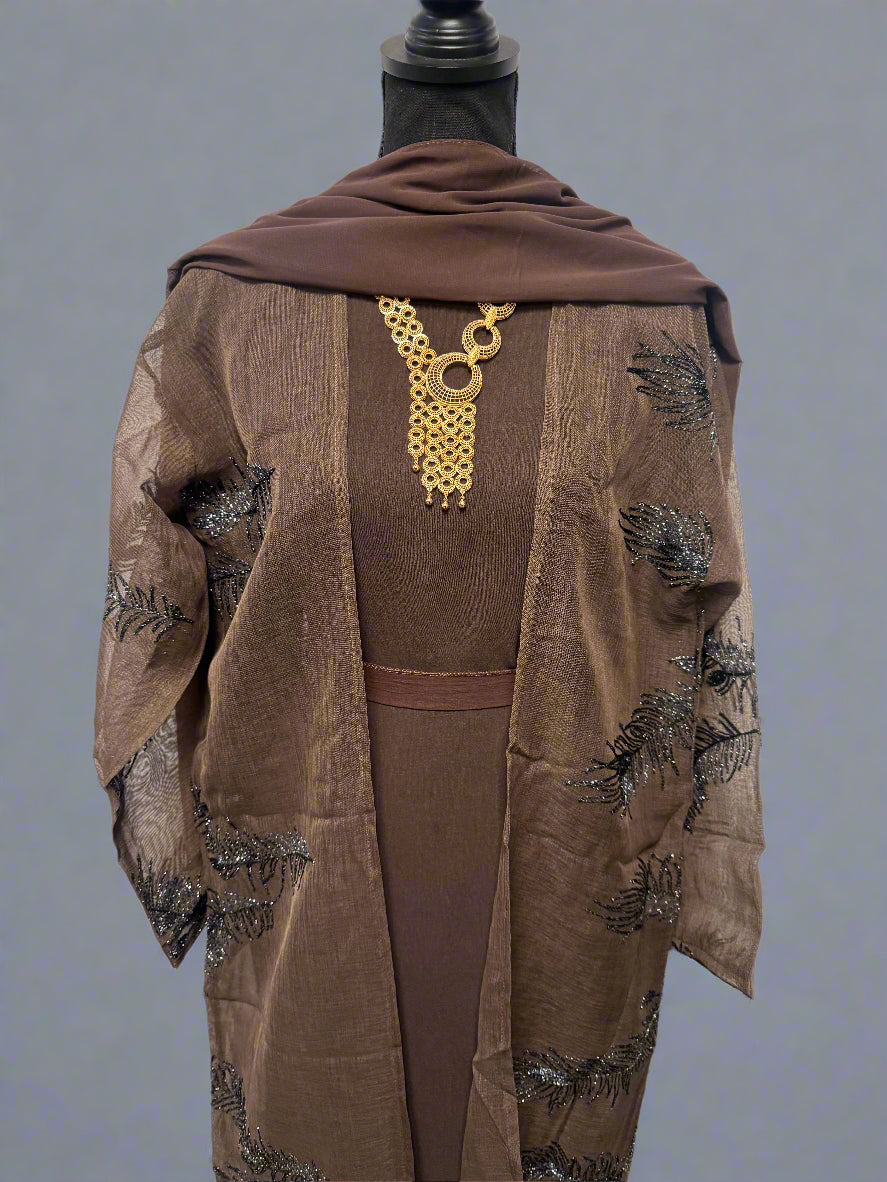 embroidered 3 pc abaya