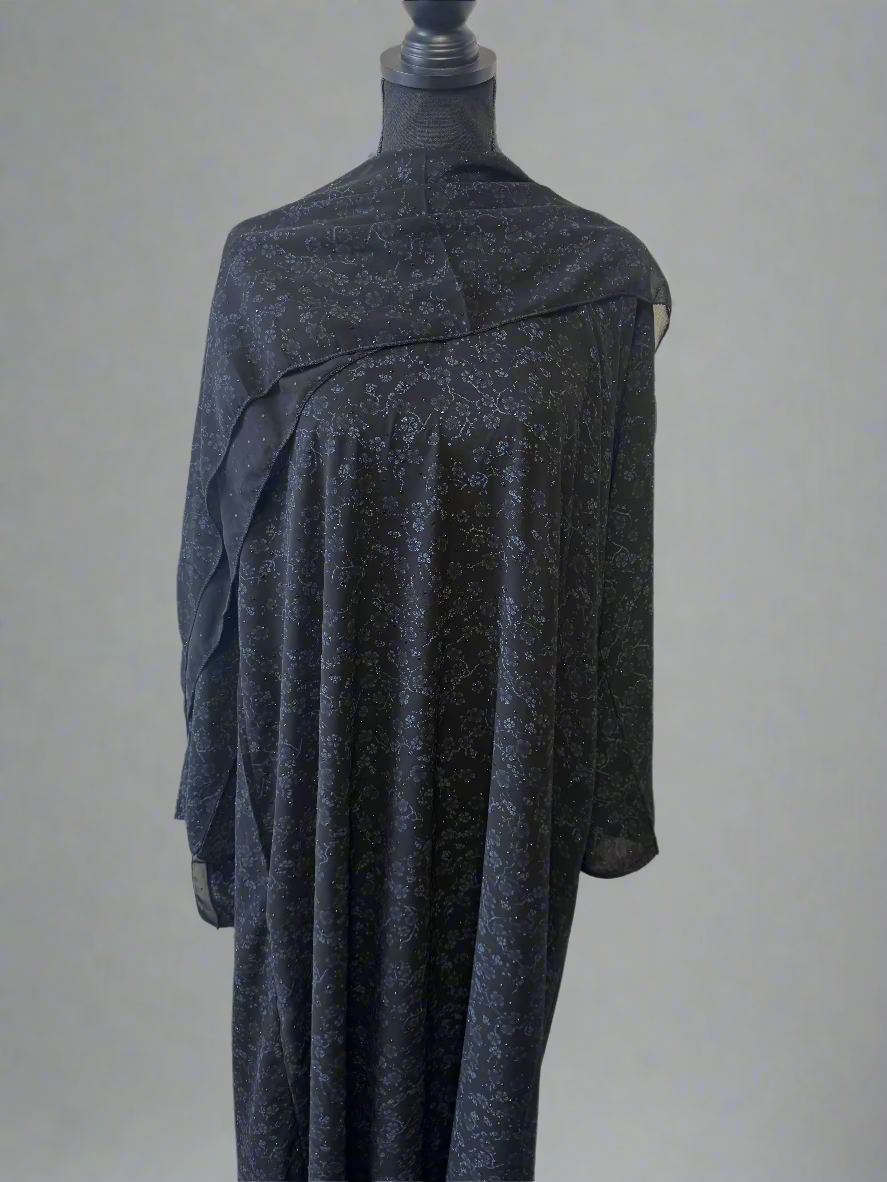 rhinestone flower printed abaya
