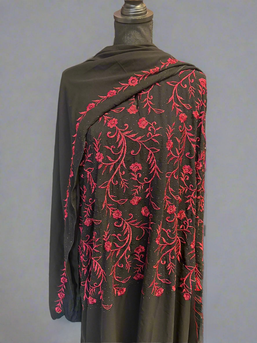 black embroidered floral abaya