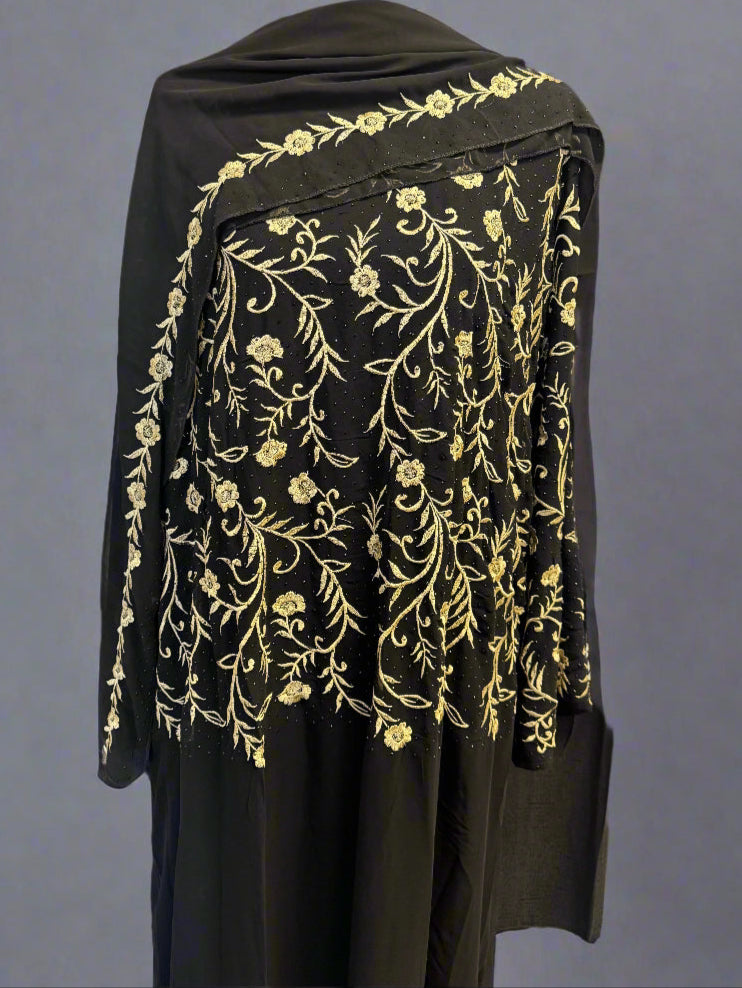 black embroidered floral abaya