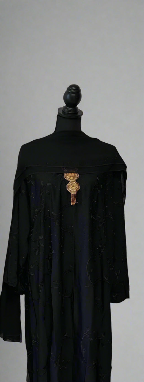 beige and black vine abaya