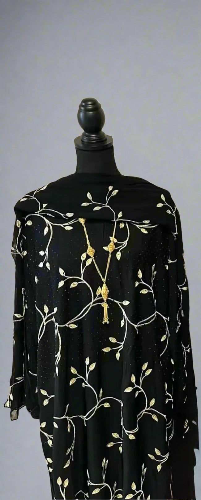 beige and black vine abaya
