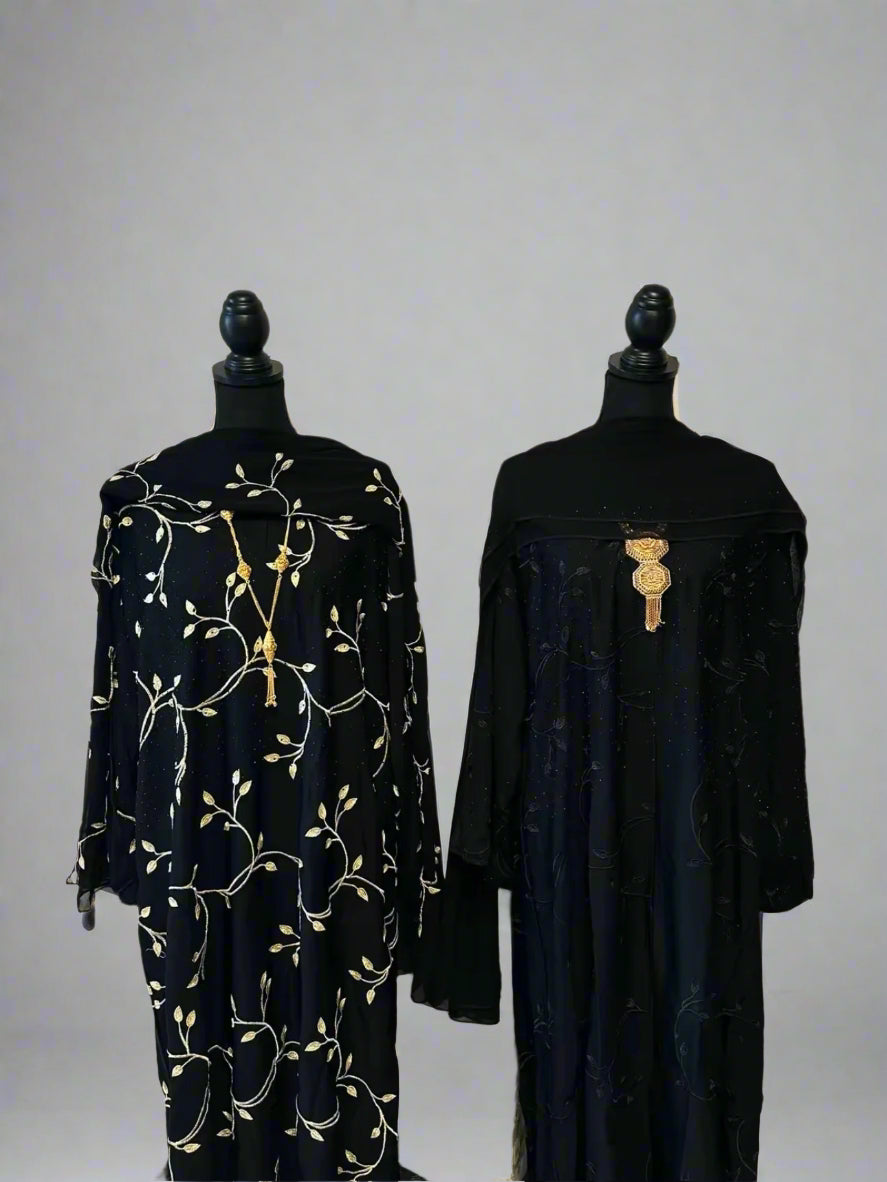 beige and black vine abaya
