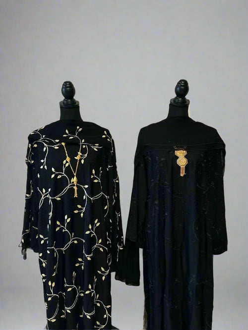 beige and black vine abaya