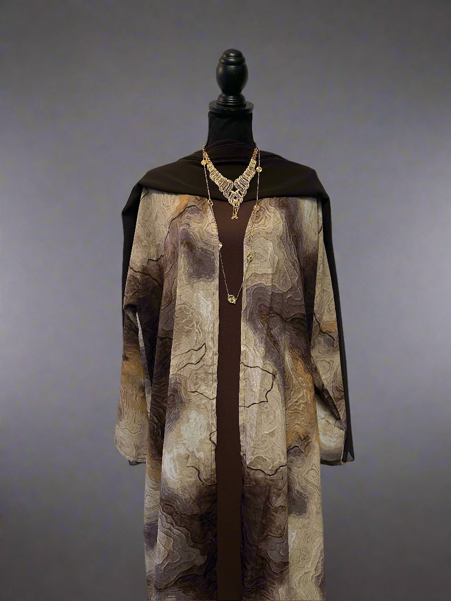 3 pc open marble abaya