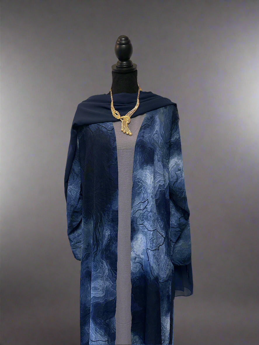 3 pc open marble abaya