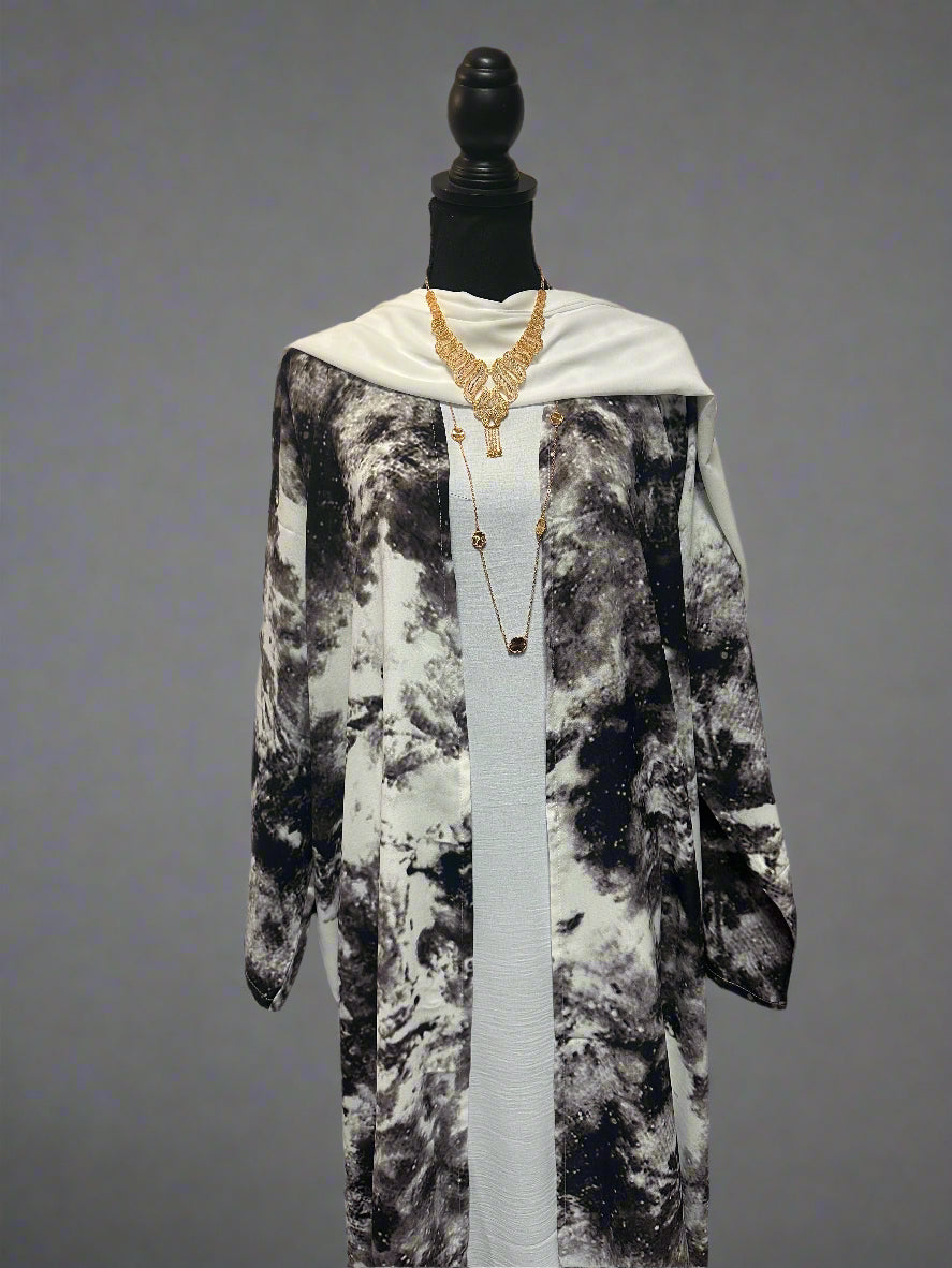 3 pc two toned marble abayas