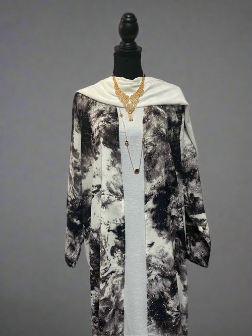 3 pc two toned marble abayas