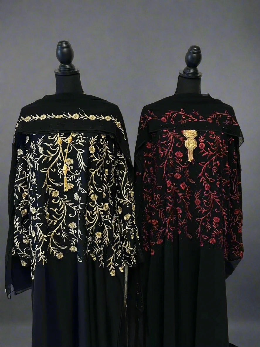 black embroidered floral abaya